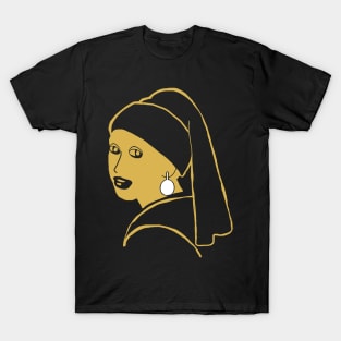 Minimalist Golden Girl with a Pearl Earring T-Shirt